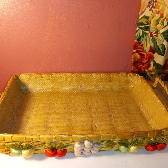 PYREX GLASS CASSEROLE DISH WITH Raffia Pyrex Carrier Serving Tray Basket - Picture 4 of 10
